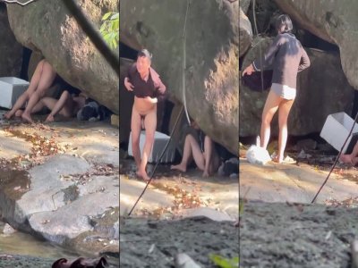 Đi phượt cặp đôi tranh thủ chơi trong hang đá